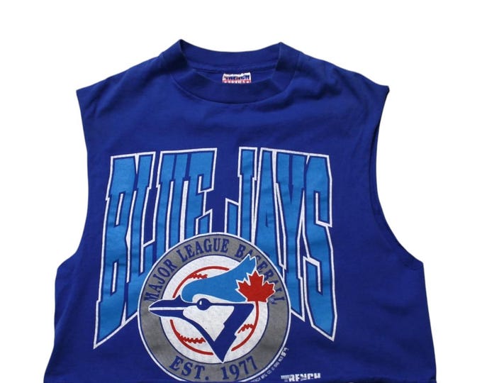 Vintage Embroidered MLB Toronto Blue Jay Custom Cropped T-shirt... Sz Large