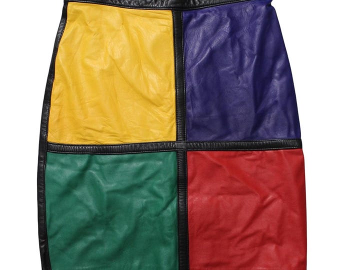 Vintage Color Block Leather Skirt SZ 12