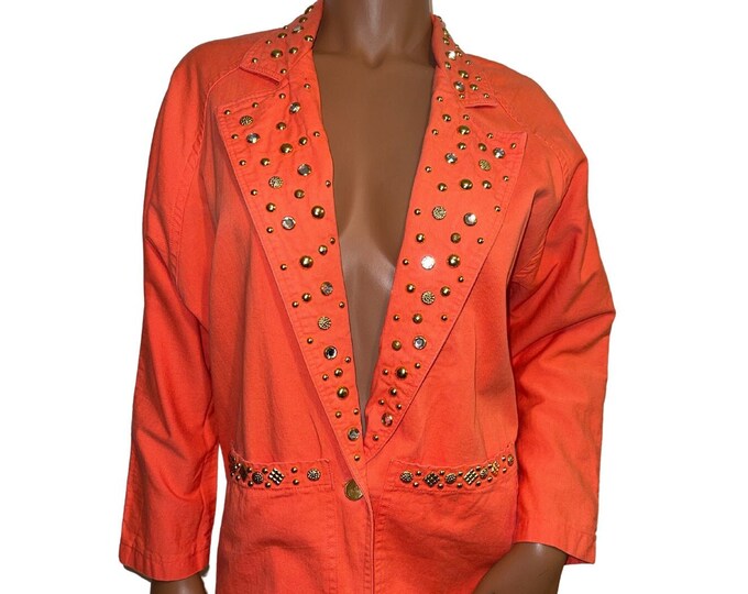 Vintage Orange Embellished Denim Blazer Size small