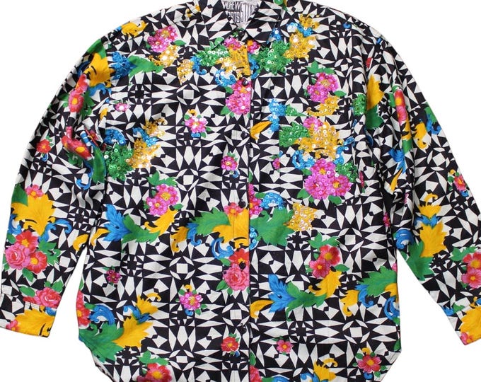 Vintage Abstract Print Blouse SZ small