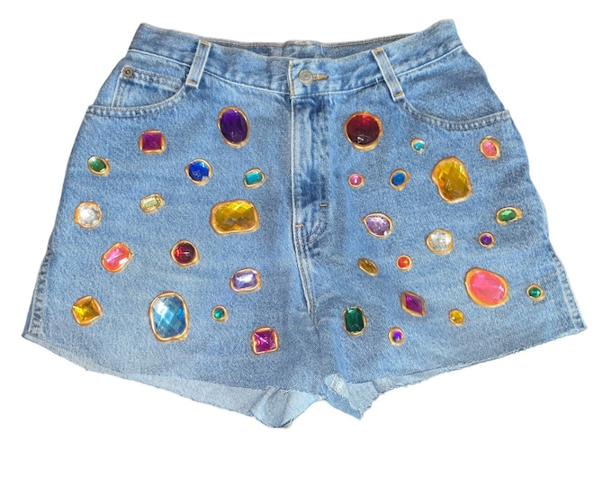 Vintage Reworked Jeweled Jean Shorts