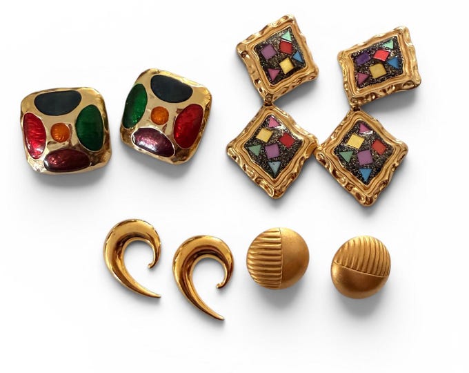 Vintage Gold Tone 4 Earrings Bundle