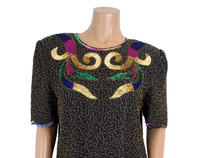Vintage Colorful Abstract Sequin Blouse... Sz Lrg