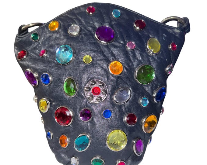 Vintage Midnight Blue Bejeweled  Genuine Leather Purse