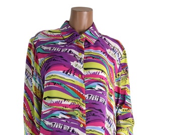 Vintage Women's Abstract Colorful Sheer Blouse... Sz. Lrg