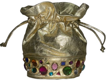 Vintage Bejeweled  Gold Leather Bag