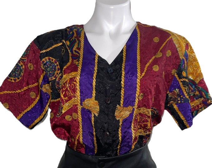 Vintage Women's Baroque Royalty Print Blouse Sz. M