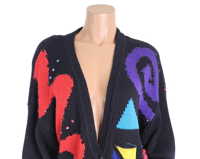 Vintage Abstract Colorful Abstract Cardigan Sweater... Sz. 44/24w