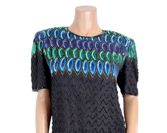 Vintage Abstract Colorful Sequin Blouse... Sz Small