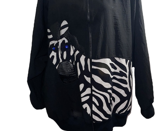 Vintage Zebra Patch Work Bomber Jacket SZ 4X