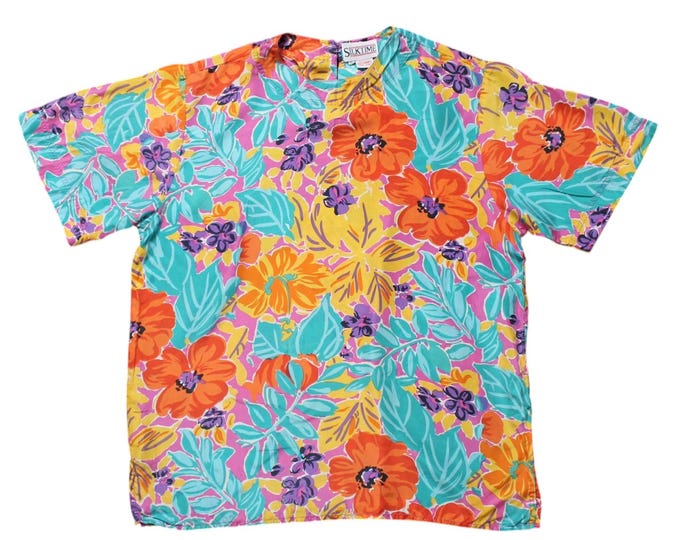 Vintage Floral Color Silk Blouse... Sz. Small