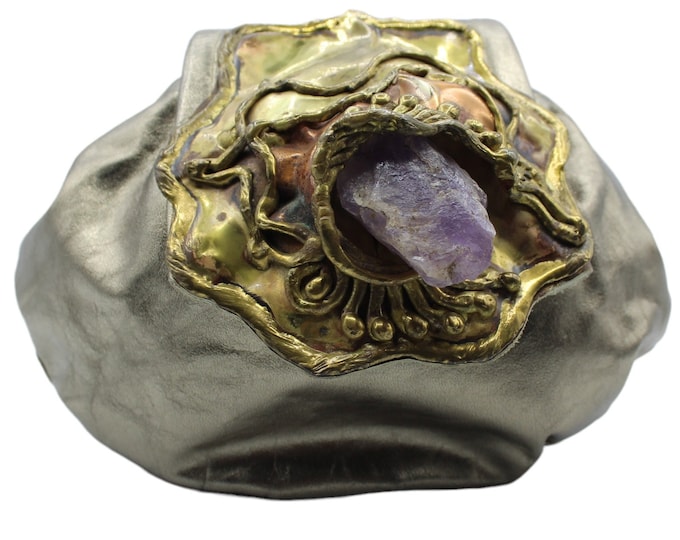 Vintage Amethyst Brass Pewter leather cross body bag