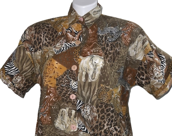 Vintage Animal Print Safari Blouse... Sz medium