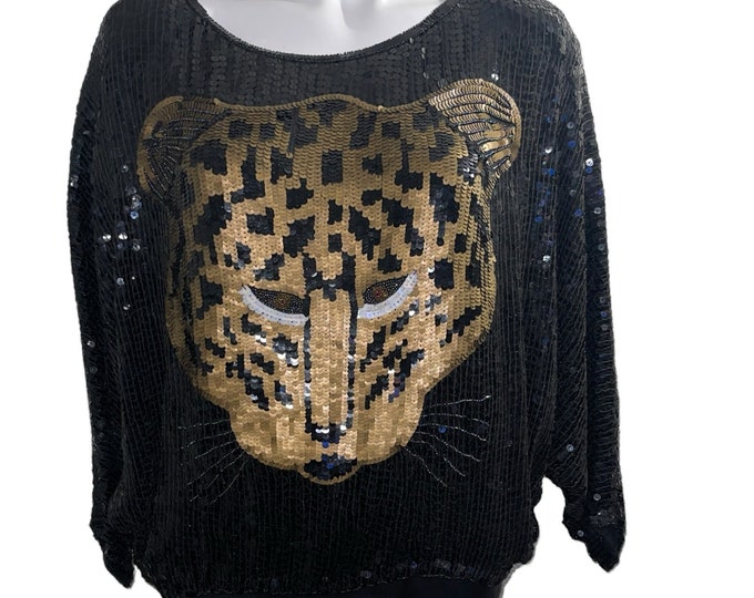 Vintage Leopard Cheetah Sequin Blouse...