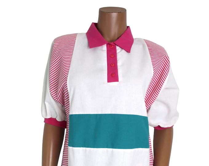 Vintage Women's Abstract Crolor-Block Collard Blouse... Sz. Lrg