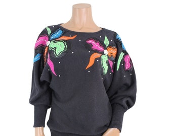 Vintage Abstract Colorful Floral Sweater...  Sz. Small
