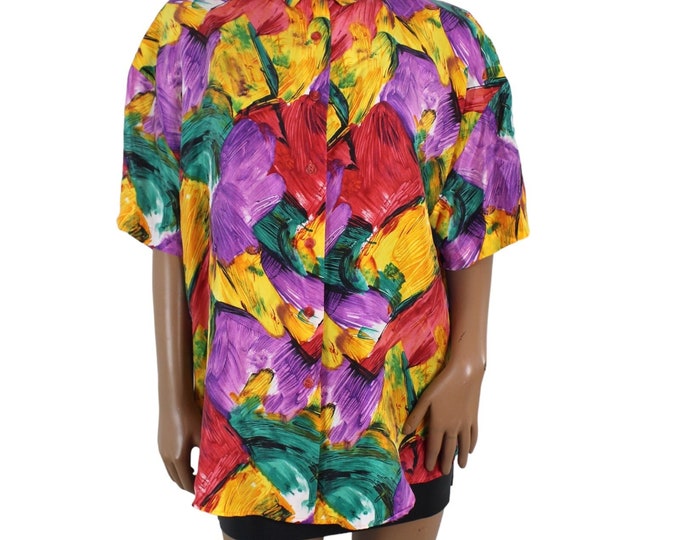 Vintage Floral Print Silk Blouse... Sz M
