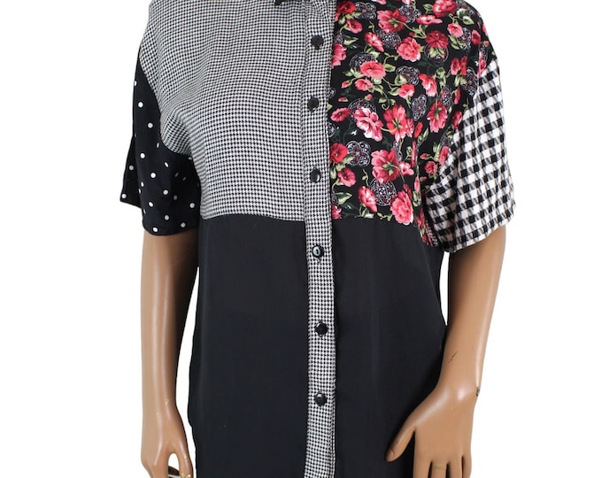 Vintage Women's Abstract Color-Block Floral Print Blouse...