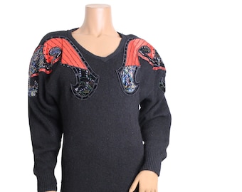 Vintage Longline Abstract Embellished Sweater Dress...