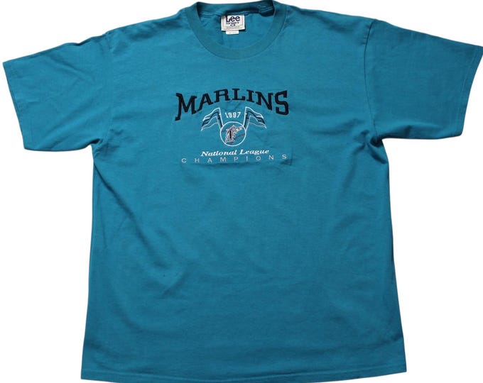 Vintage Embroidered MLB 97 Florida Marlins National League Champions T-shirt... Sz XL