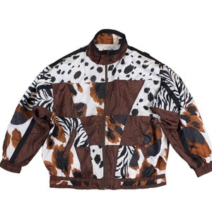 ジャケット・アウター old animal pattern bomber blouson Leopard Print Jacket 90s Baby Blue Windbreaker Animal Print