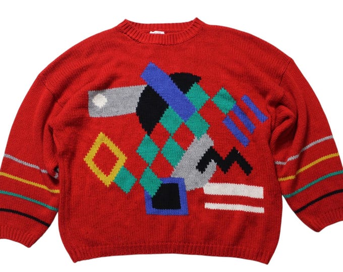 Vintage Colorful Abstract Print Sweater... Sz 3X