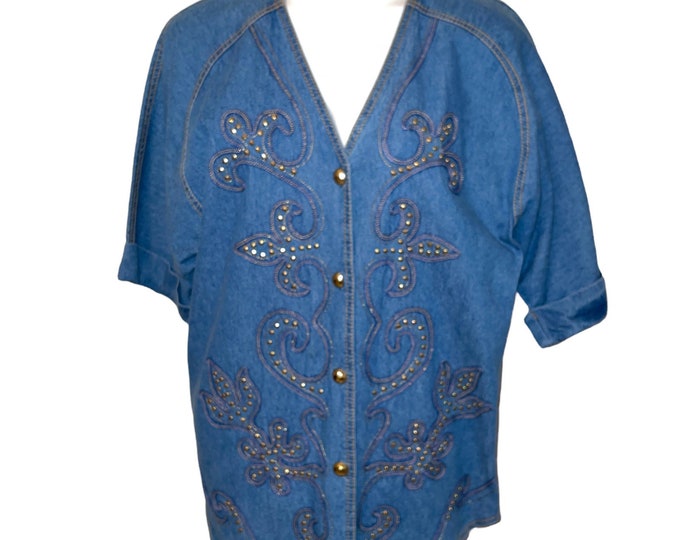 Vintage Studded Denim Blouse sz 12
