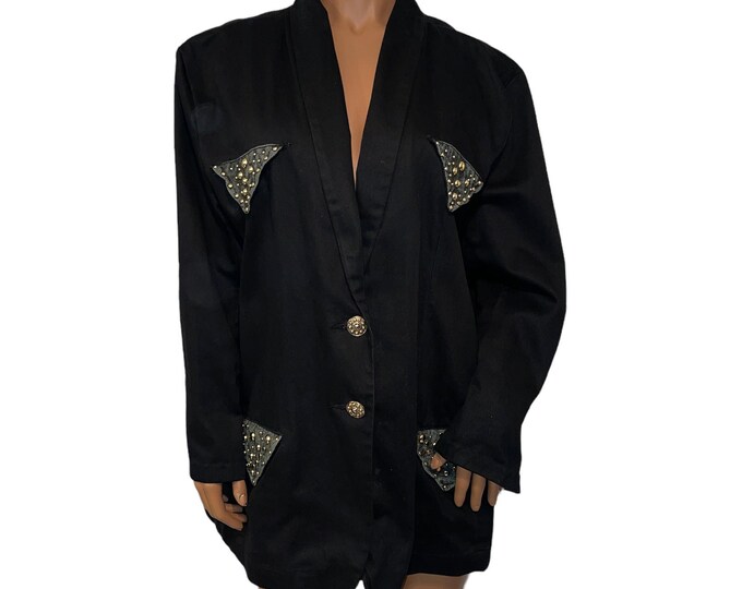 Vintage Embellished Denim Blazer Size XL