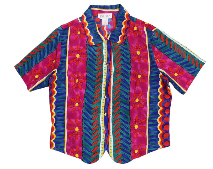 Vintage Women's Abstract Crop Blouse... Sz 12