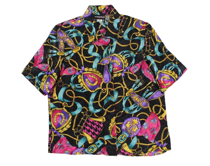 Vintage Women's Abstract Scarf Print Blouse... Sz 8