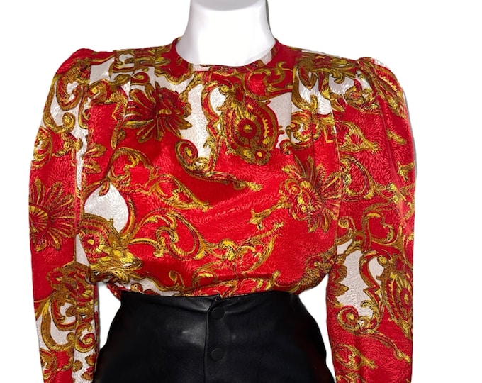 Vintage Women's Baroque Royalty Print Blouse Sz. 6