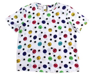 Vintage  Abstract Colorful Polkadot Blouse... Sz Med