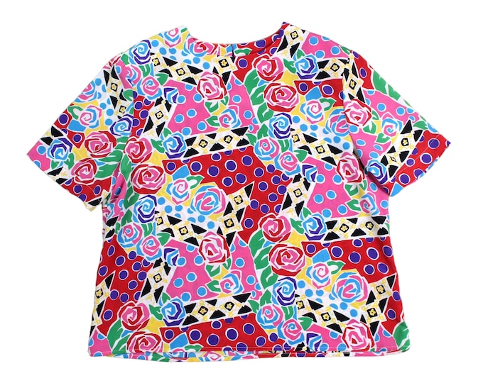 Vintage Women's Abstract Colorful Floral Print Blouse... Sz 14