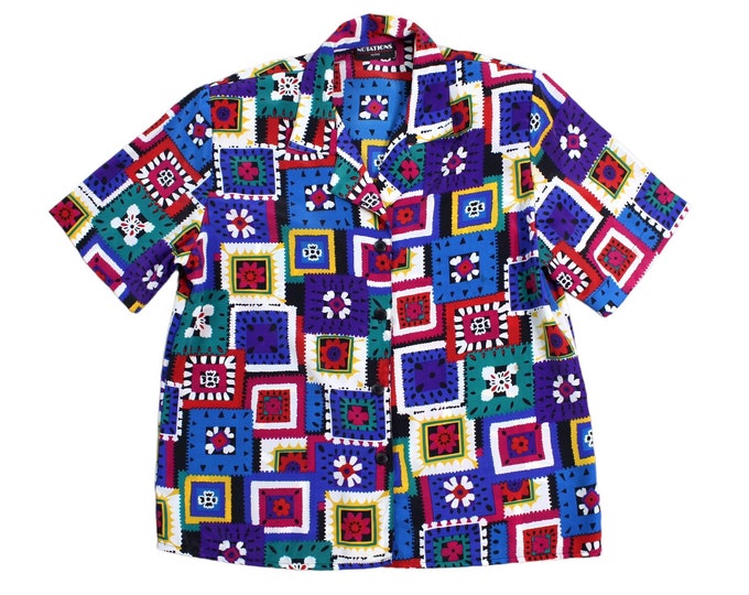 Vintage Women's Abstract Crop Blouse... Sz