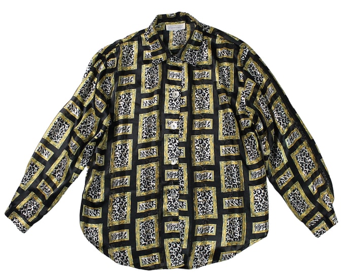 Vintage Baroque Animal Print Sheer Blouse...