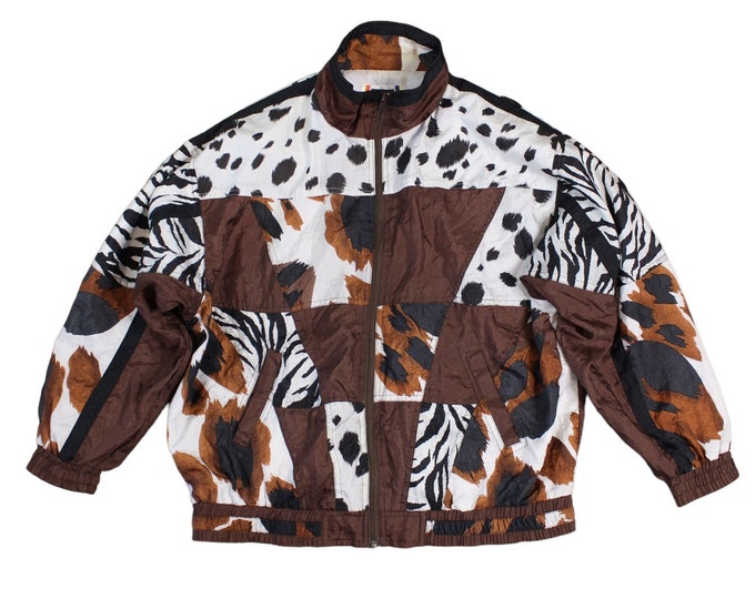 Vintage Abstract Animal Print Windbreaker Bomber Jacket... Size Large