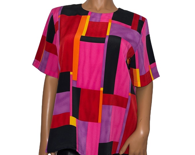 Vintage Abstract Mondrian Print Blouse
