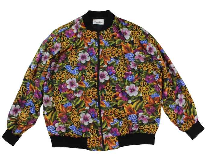 Vintage Floral Baroque Print Bomber Jacket