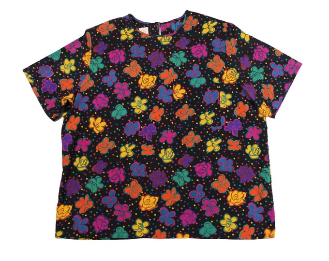 Vintage Women's Colorful Abstract Floral Print Blouse... Sz 20w
