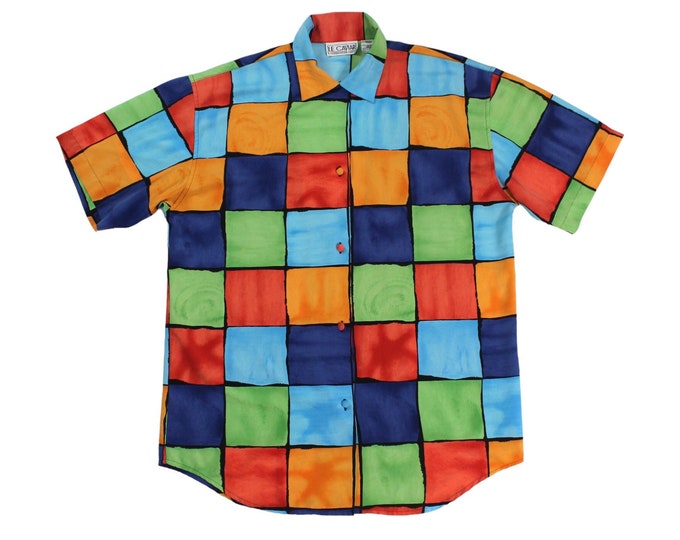 Vintage Women's Abstract Color-Block Blouse... Sz Small
