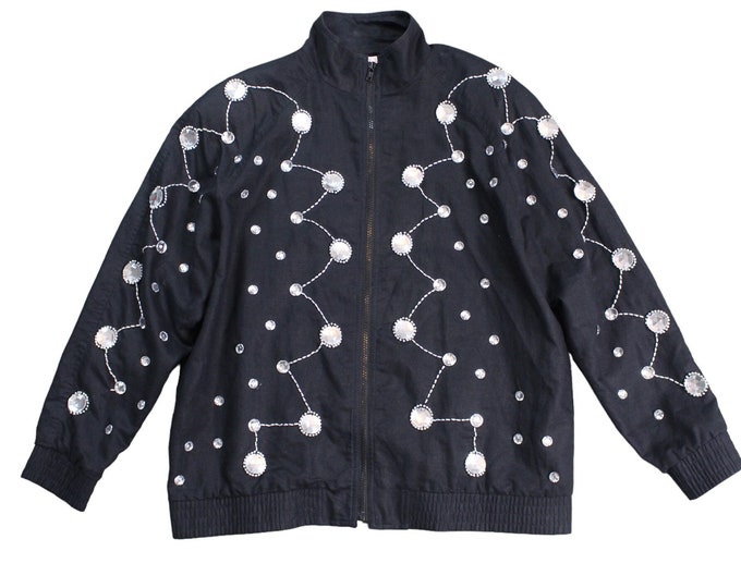 Vintage Jeweled beaded Silver Black Jacket... Sz M