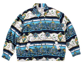 Vintage Striped Scarf Print Windbreaker Bomber Jacket...  Sz 14