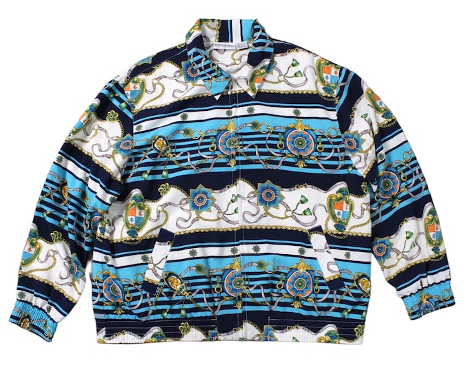 Vintage Striped Scarf Print Windbreaker Bomber Jacket...  Sz 14