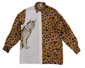 Vintage Abstract Button-Up Animal Print Silk Blouse... Sz Small