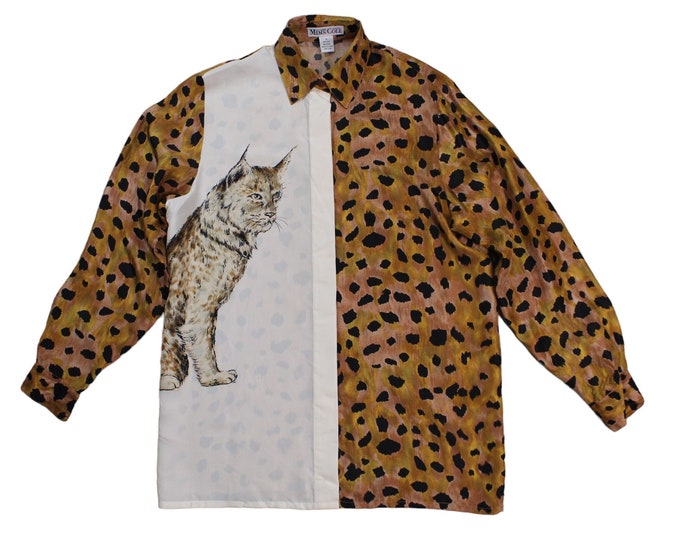 Vintage Abstract Button-Up Animal Print Silk Blouse... Sz Small