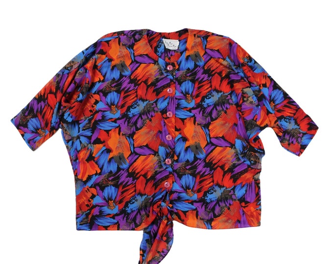 Vintage Women's Colorful Abstract Floral Print Blouse... Sz 8