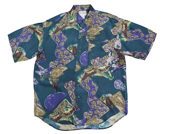 Vintage Abstract Men's Abstract Silk Shirt..   Sz Med