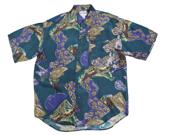 Vintage Abstract Men's Abstract Silk Shirt..   Sz Med