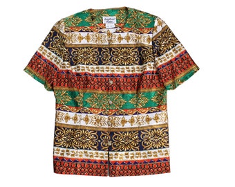 Vintage Baroque Royalty Print Blazer Blouse... Sz 12