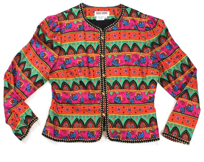 Vintage Abstract Floral Colorful Print Blazer.. Sz 10